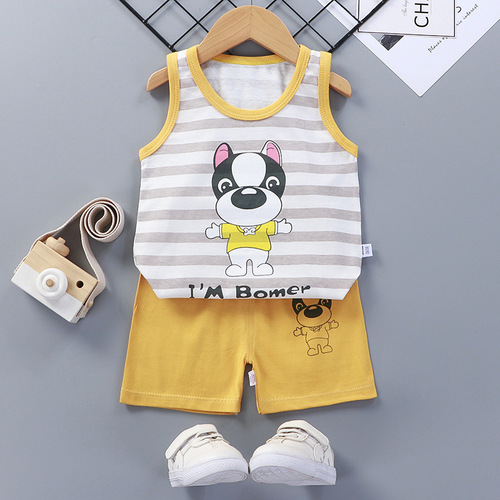  Mixed Vest Home Wear Suit Summer Cotton Boys Girls Kids Tank Top Shorts Garment Stock Lot Clothes Pajamas Set