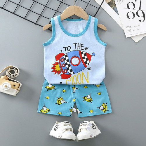  Mixed Vest Home Wear Suit Summer Cotton Boys Girls Kids Tank Top Shorts Garment Stock Lot Clothes Pajamas Set