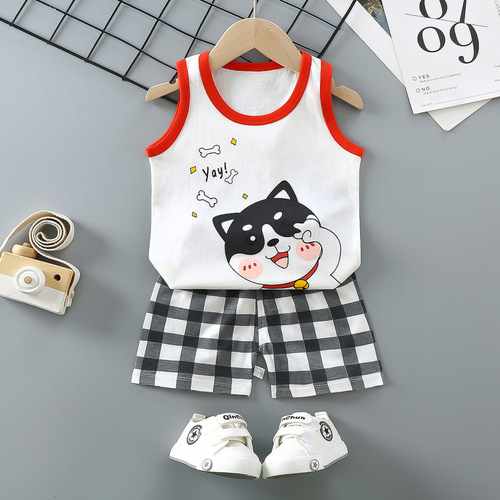  Mixed Vest Home Wear Suit Summer Cotton Boys Girls Kids Tank Top Shorts Garment Stock Lot Clothes Pajamas Set