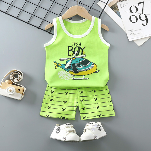  Mixed Vest Home Wear Suit Summer Cotton Boys Girls Kids Tank Top Shorts Garment Stock Lot Clothes Pajamas Set