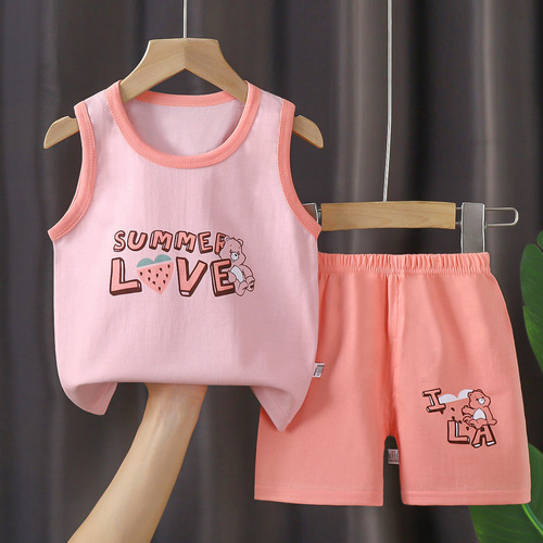  Mixed Vest Home Wear Suit Summer Cotton Boys Girls Kids Tank Top Shorts Garment Stock Lot Clothes Pajamas Set