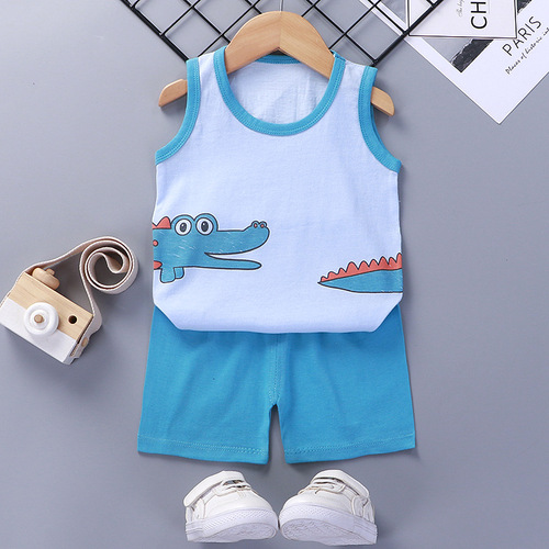  Mixed Vest Home Wear Suit Summer Cotton Boys Girls Kids Tank Top Shorts Garment Stock Lot Clothes Pajamas Set
