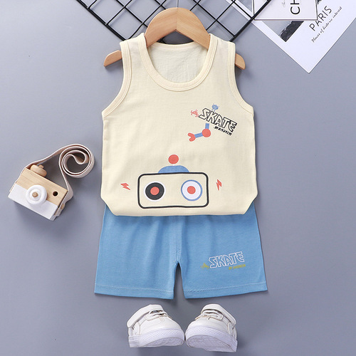  Mixed Vest Home Wear Suit Summer Cotton Boys Girls Kids Tank Top Shorts Garment Stock Lot Clothes Pajamas Set