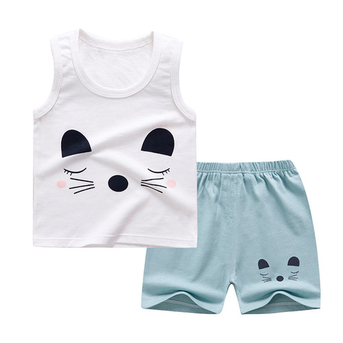  Mixed Vest Home Wear Suit Summer Cotton Boys Girls Kids Tank Top Shorts Garment Stock Lot Clothes Pajamas Set