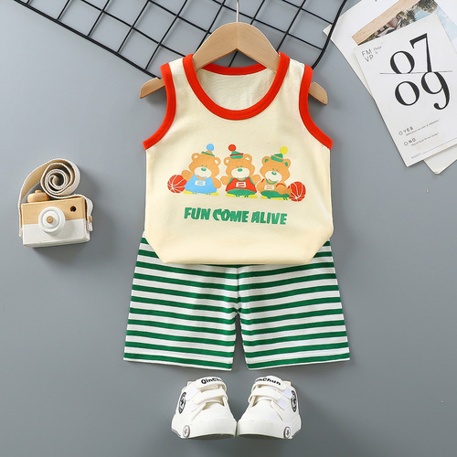  Mixed Vest Home Wear Suit Summer Cotton Boys Girls Kids Tank Top Shorts Garment Stock Lot Clothes Pajamas Set