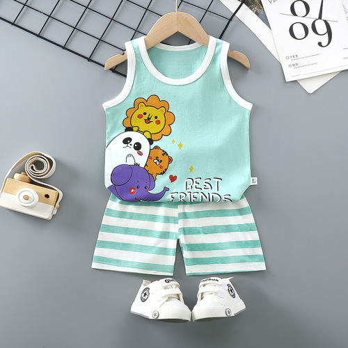  Mixed Vest Home Wear Suit Summer Cotton Boys Girls Kids Tank Top Shorts Garment Stock Lot Clothes Pajamas Set
