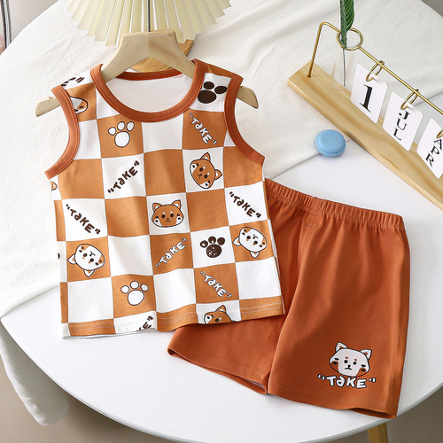  Mixed Vest Home Wear Suit Summer Cotton Boys Girls Kids Tank Top Shorts Garment Stock Lot Clothes Pajamas Set