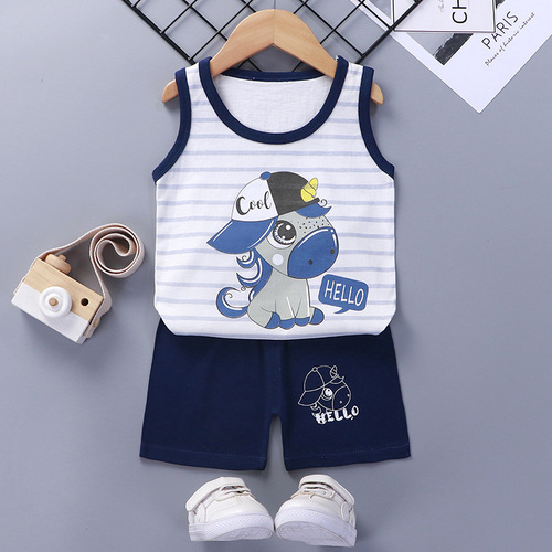  Mixed Vest Home Wear Suit Summer Cotton Boys Girls Kids Tank Top Shorts Garment Stock Lot Clothes Pajamas Set