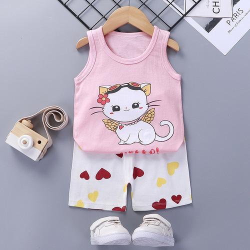  Mixed Vest Home Wear Suit Summer Cotton Boys Girls Kids Tank Top Shorts Garment Stock Lot Clothes Pajamas Set
