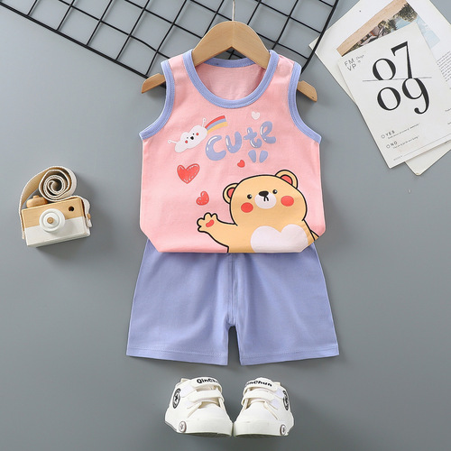  Mixed Vest Home Wear Suit Summer Cotton Boys Girls Kids Tank Top Shorts Garment Stock Lot Clothes Pajamas Set