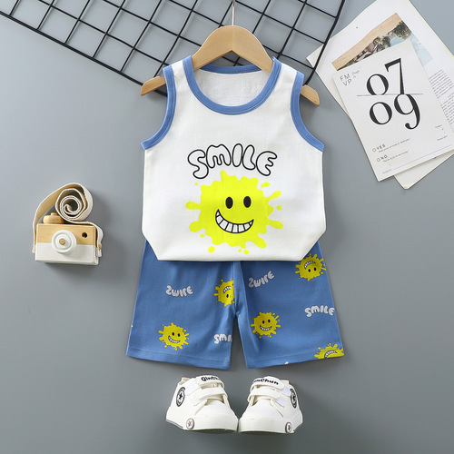  Mixed Vest Home Wear Suit Summer Cotton Boys Girls Kids Tank Top Shorts Garment Stock Lot Clothes Pajamas Set