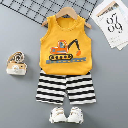  Mixed Vest Home Wear Suit Summer Cotton Boys Girls Kids Tank Top Shorts Garment Stock Lot Clothes Pajamas Set