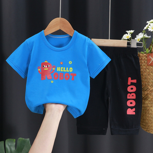 Children's Clothing Set Cartoon Printed Baby Boy Girl Pant Short Sleeve T-shirt Suit Kids Two Piece Casual Clothes 