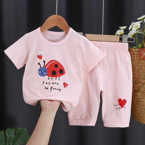 Children's Clothing Set Cartoon Printed Baby Boy Girl Pant Short Sleeve T-shirt Suit Kids Two Piece Casual Clothes 