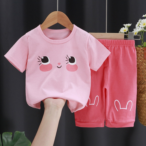 Children's Clothing Set Cartoon Printed Baby Boy Girl Pant Short Sleeve T-shirt Suit Kids Two Piece Casual Clothes 