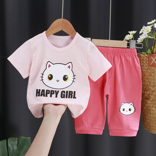 Children's Clothing Set Cartoon Printed Baby Boy Girl Pant Short Sleeve T-shirt Suit Kids Two Piece Casual Clothes 