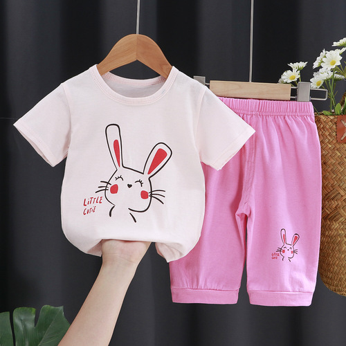 Children's Clothing Set Cartoon Printed Baby Boy Girl Pant Short Sleeve T-shirt Suit Kids Two Piece Casual Clothes 
