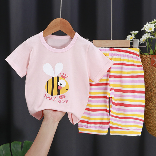 Children's Clothing Set Cartoon Printed Baby Boy Girl Pant Short Sleeve T-shirt Suit Kids Two Piece Casual Clothes 