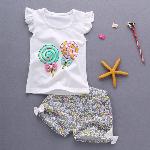 Baby Girls Summer Design Clothes Set 100% Cotton Baby Girls Sleeveless Shirt Pants 2pcs Clothes 