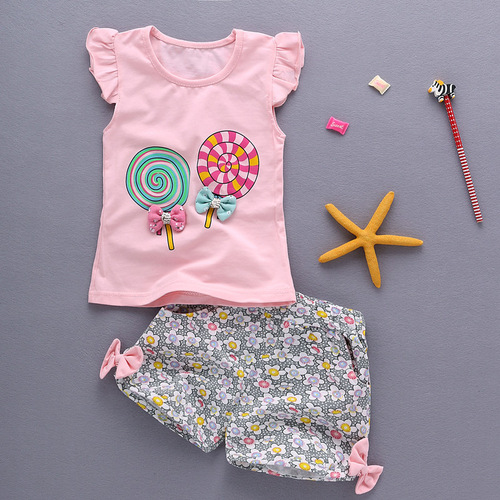 Baby Girls Summer Design Clothes Set 100% Cotton Baby Girls Sleeveless Shirt Pants 2pcs Clothes 