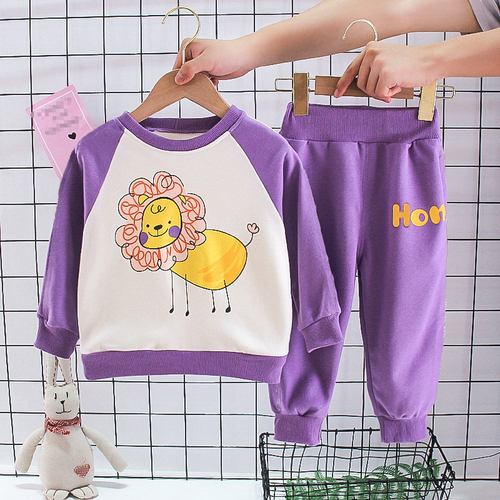 Spring Girl's Clothing Printed Floral Hoodie + Pants 2 Pieces Children's Clothing Suit