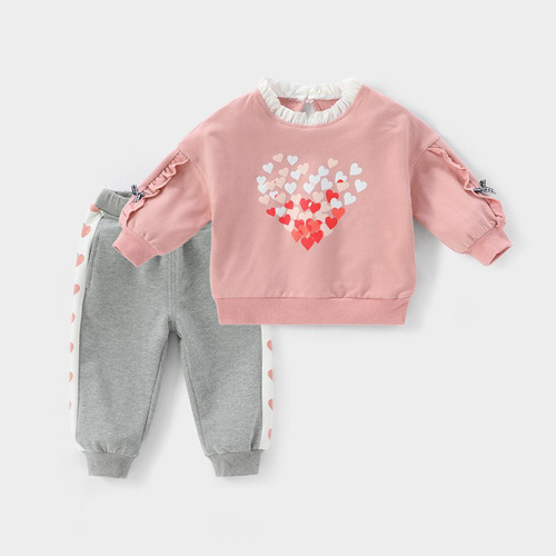Spring Girl's Clothing Printed Floral Hoodie + Pants 2 Pieces Children's Clothing Suit