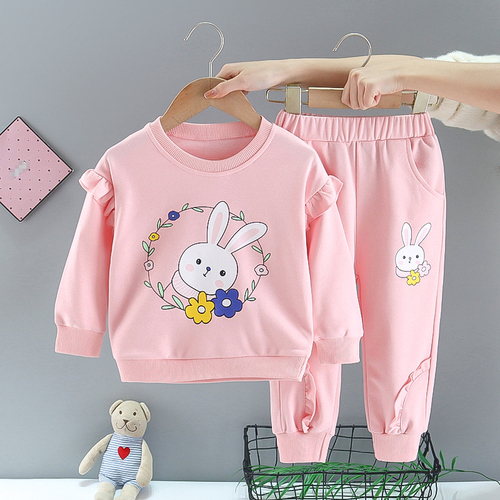 Spring Girl's Clothing Printed Floral Hoodie + Pants 2 Pieces Children's Clothing Suit