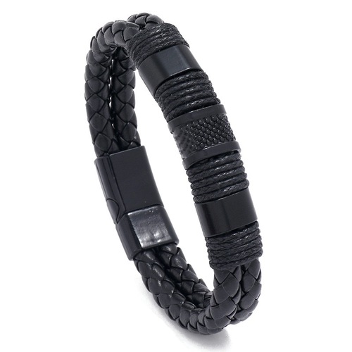 New Punk Black Brown Braid Leather Bracelets Men Cool Stainless Steel Bracelets