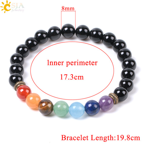 CSJA fashion handmade 7 color bracelet healing balance prayer crystal natural black onyx stone bead men bracelet  E952