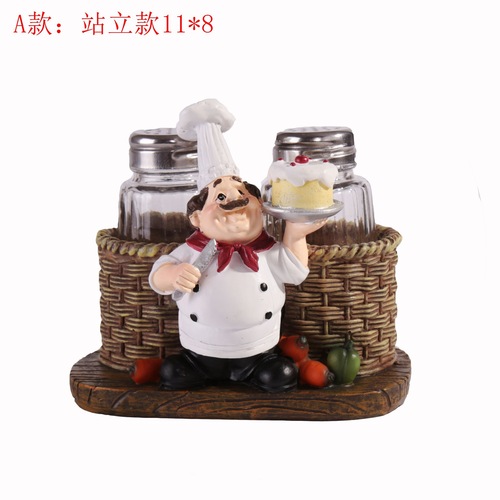 Small Cute Chef With Two Pepper Shakers Resin Garnish Creative Art Crafts For Home Decoration