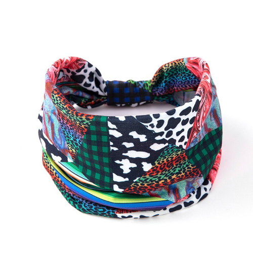  fashion headbands Leopard-print check wide knotted fabric headband for women elastic headband sport sweat hair