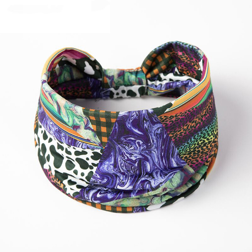  fashion headbands Leopard-print check wide knotted fabric headband for women elastic headband sport sweat hair