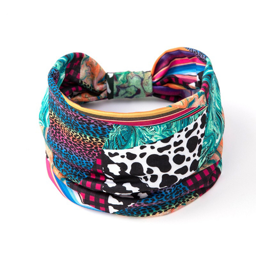  fashion headbands Leopard-print check wide knotted fabric headband for women elastic headband sport sweat hair