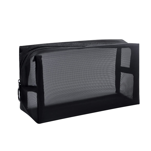 Large capacity black pencil bag grid mesh pen pouch multi functional pencil case with zipper for school student