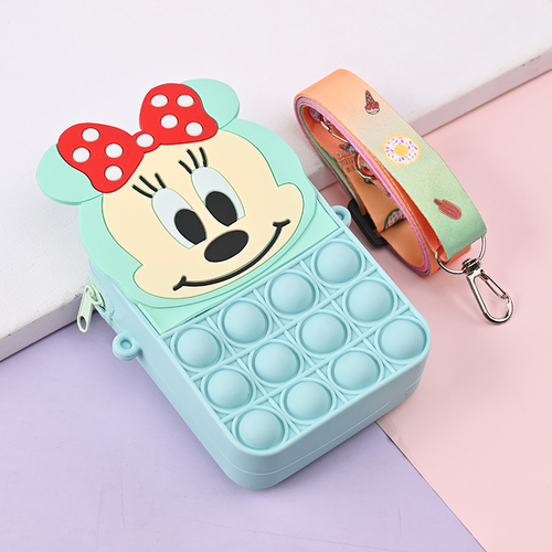  2022 hot sale popper fidget sensory toys waist bags cute cartoon silicone chest bag zipper