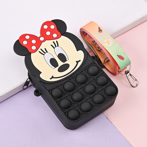  2022 hot sale popper fidget sensory toys waist bags cute cartoon silicone chest bag zipper