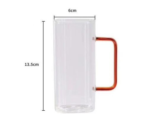   printed high borosolicate glass milk tea coffee mugs measure cup with handle