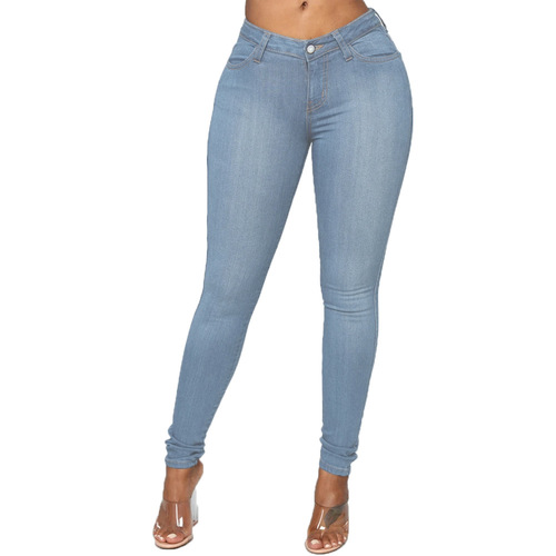 New Solid Color Dark Stitching High Elastic Denim Jeans for Women Sample Price Fashion Jeans