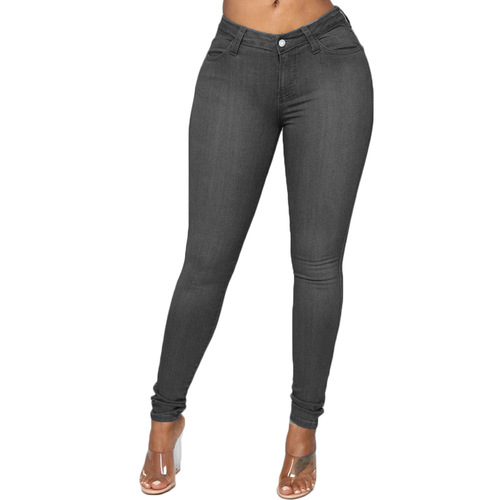 New Solid Color Dark Stitching High Elastic Denim Jeans for Women Sample Price Fashion Jeans