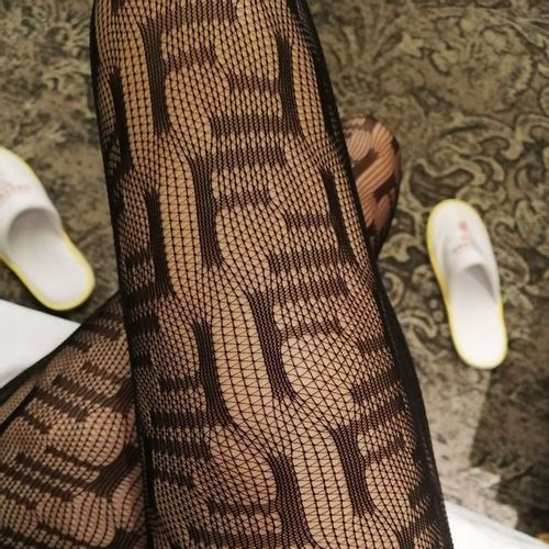 High Elastic Women's Fishnet Tights Sexy Mesh Hollow Pantyhose, Luxury Black Letter Stockings