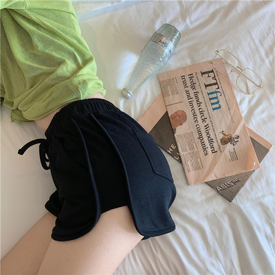 2022 summer loose fashion solid color elastic high waist sports hot shorts casual home running women's wild shorts Cloth