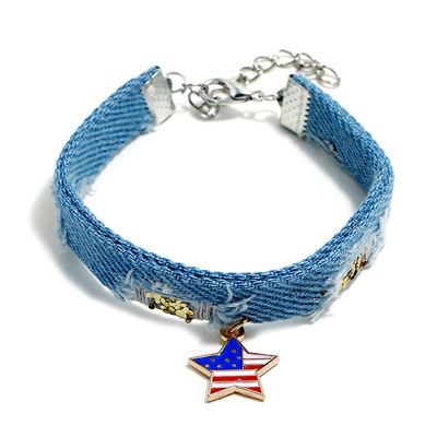  4th of July Independence Day Choker Necklace Jewelry Creative Punk Jean Painted USA Flag Star Heart Choker Neckla