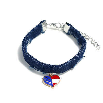  4th of July Independence Day Choker Necklace Jewelry Creative Punk Jean Painted USA Flag Star Heart Choker Neckla
