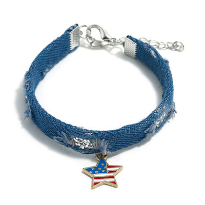  4th of July Independence Day Choker Necklace Jewelry Creative Punk Jean Painted USA Flag Star Heart Choker Neckla