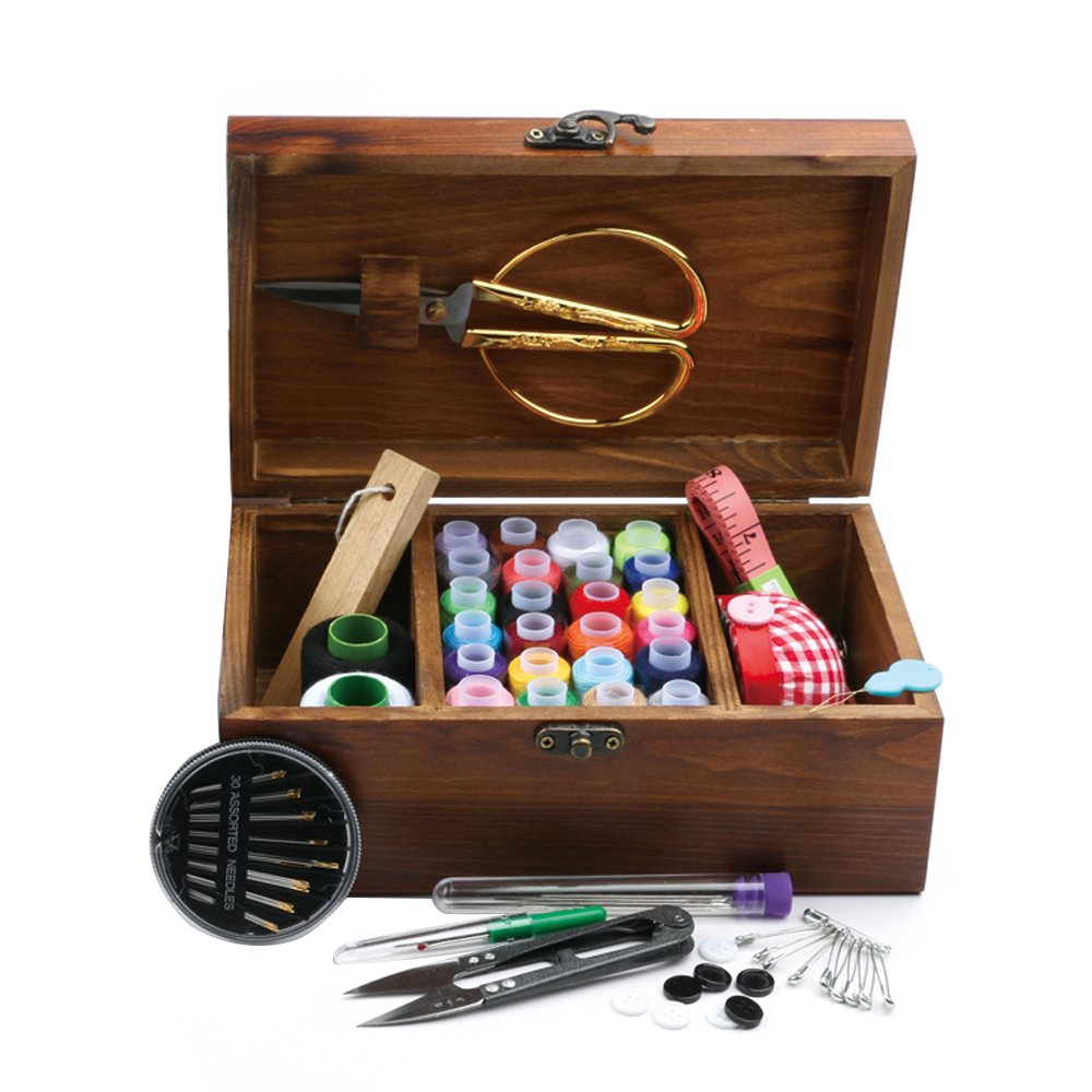 Wooden Box DIY Professional Sewing Set Sewing Kit And Sewing Accessories As Gifts With Wooden Basket