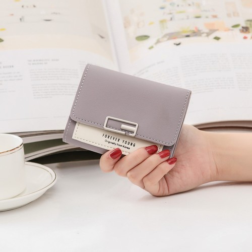 Solid Color Women's Folding Mini Wallet Short PU Leather Fashion Purse ﻿