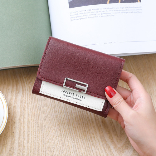 Solid Color Women's Folding Mini Wallet Short PU Leather Fashion Purse ﻿
