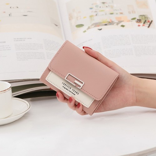 Solid Color Women's Folding Mini Wallet Short PU Leather Fashion Purse ﻿