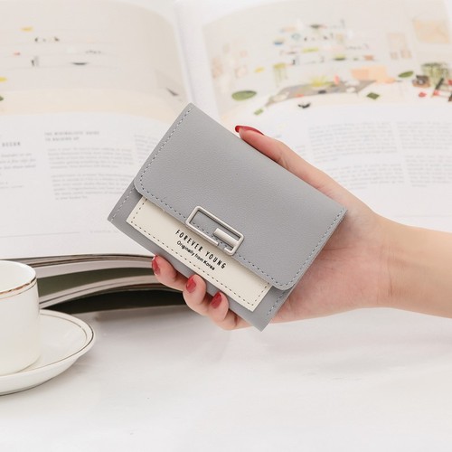 Solid Color Women's Folding Mini Wallet Short PU Leather Fashion Purse ﻿