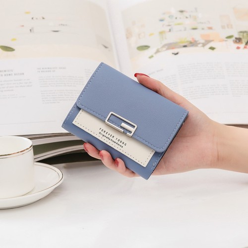 Solid Color Women's Folding Mini Wallet Short PU Leather Fashion Purse ﻿